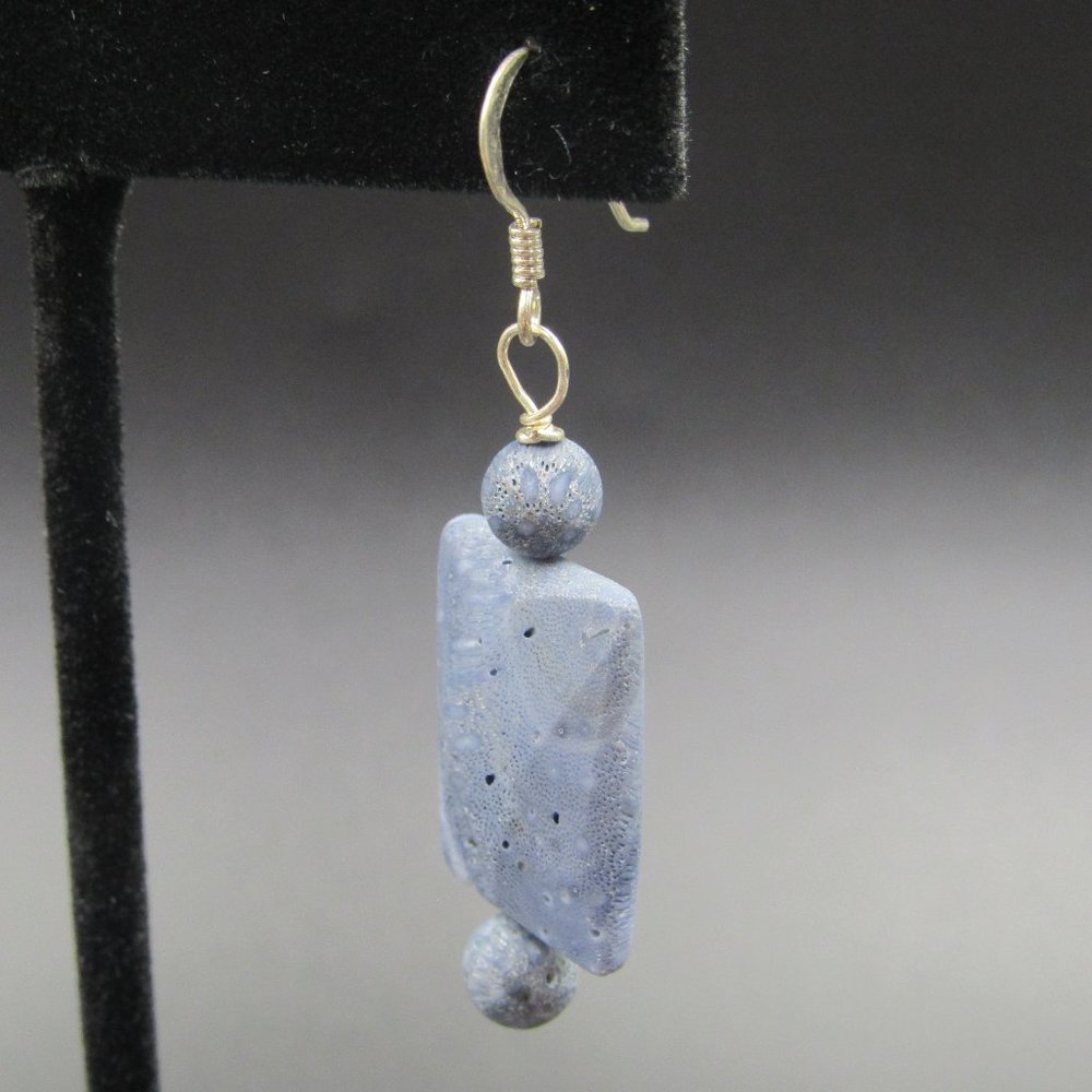 Sterling Silver Blue Lava Rock Dangle Earrings Vintage